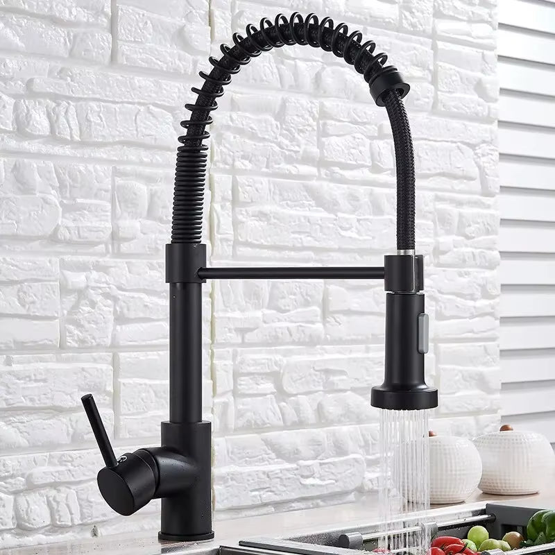 Spring Brushed Nickel Kitchen Faucet Deck Mounted Mixer Tap 360 Degree Rotation Stream Sprayer Nozzle Kitchen Sink Hot Cold Taps