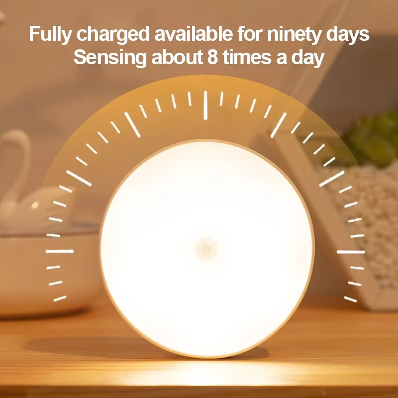 Motion Sensor LED Night Light Rechargeable Lamp Human Intelligent Sensor Light Bedroom USB Circular Cabinet Induction Light