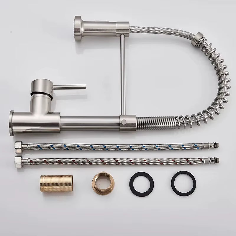 Spring Brushed Nickel Kitchen Faucet Deck Mounted Mixer Tap 360 Degree Rotation Stream Sprayer Nozzle Kitchen Sink Hot Cold Taps