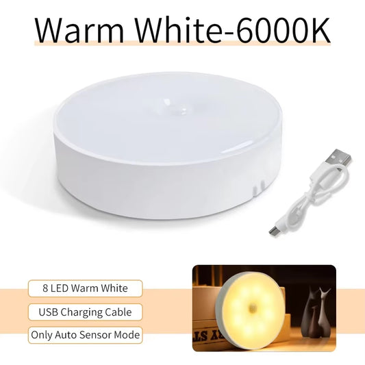Motion Sensor LED Night Light Rechargeable Lamp Human Intelligent Sensor Light Bedroom USB Circular Cabinet Induction Light