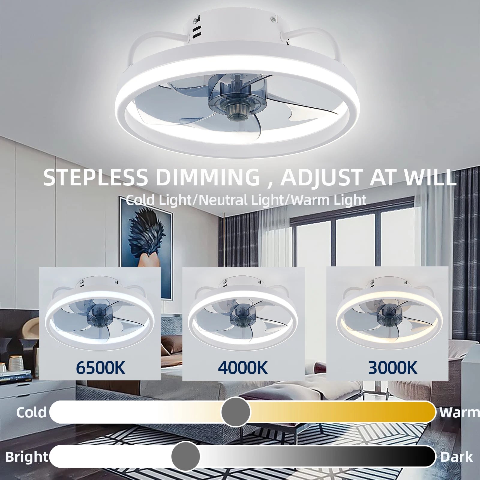 55W Smart Ceiling Fan Fans with Lights Remote Control Bedroom Decor Ventilator Lamp 33Cm Air Invisible Blades Silent