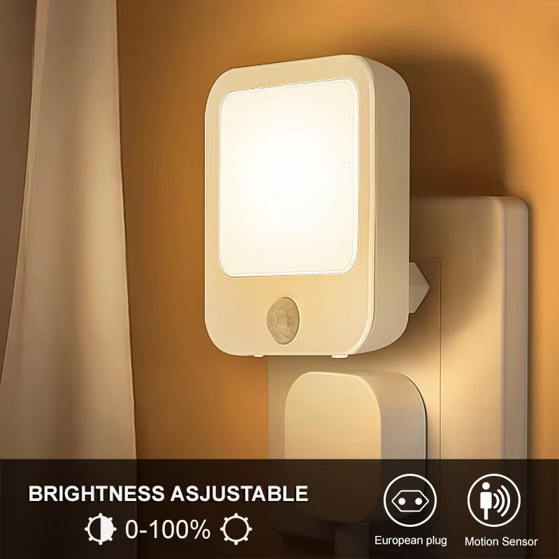 Night Light Motion Sensor with LED Light EU Plug Lamps Children'S Night Light Wireless Night Lamp for Bedside Table Bedroom