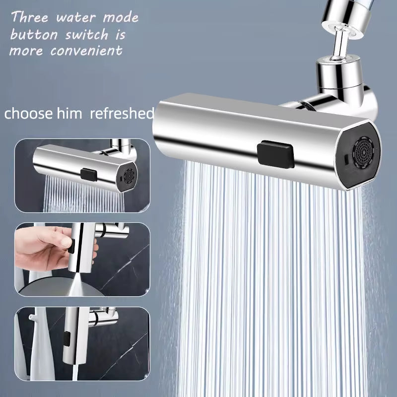 Kitchen Waterfall Three-Mode Universal Swivel Extension Faucet Splash-Proof Nozzle Sink Multi-Function