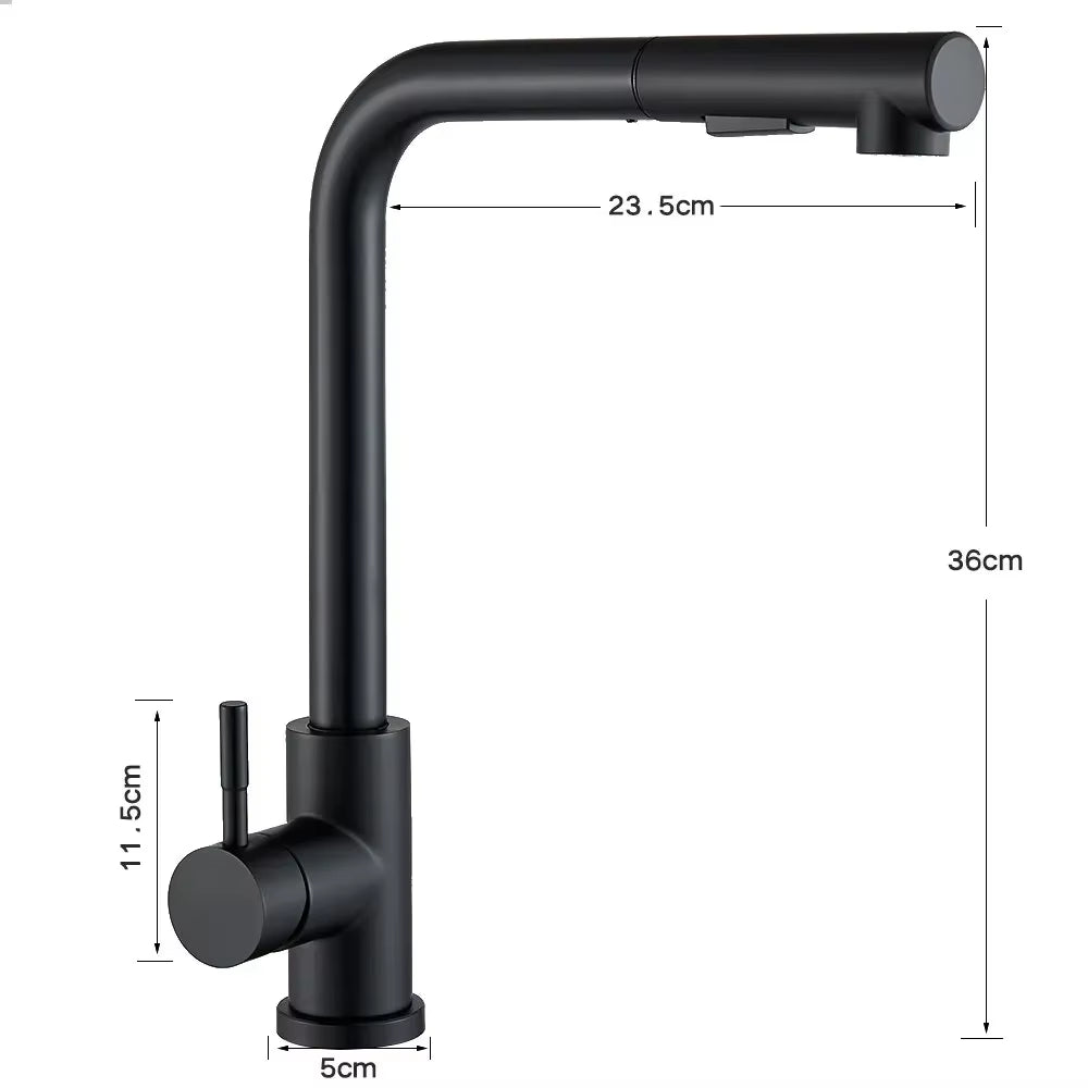 Black Pull Out Kitchen Sink Faucet Two Model Stream Sprayer Nozzle Stainless Steel Hot Cold Wate Mixer Tap Deck