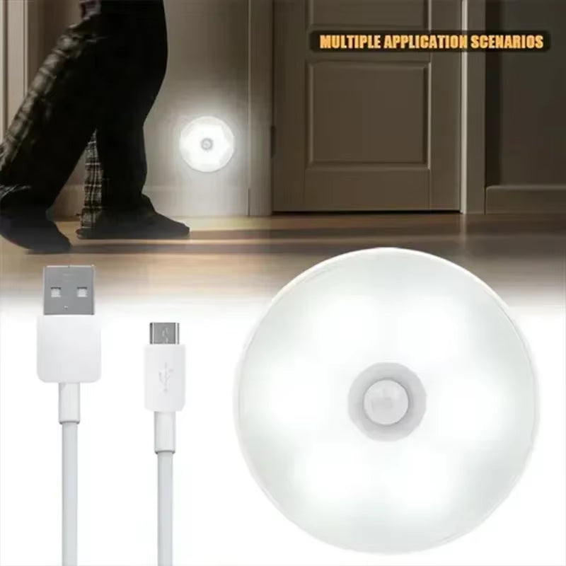 Motion Sensor LED Night Light Rechargeable Lamp Human Intelligent Sensor Light Bedroom USB Circular Cabinet Induction Light