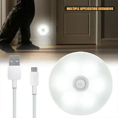 Motion Sensor LED Night Light Rechargeable Lamp Human Intelligent Sensor Light Bedroom USB Circular Cabinet Induction Light