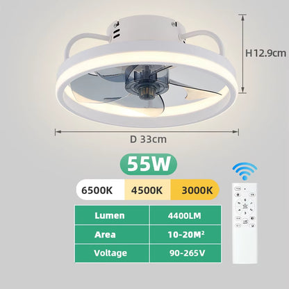 55W Smart Ceiling Fan Fans with Lights Remote Control Bedroom Decor Ventilator Lamp 33Cm Air Invisible Blades Silent