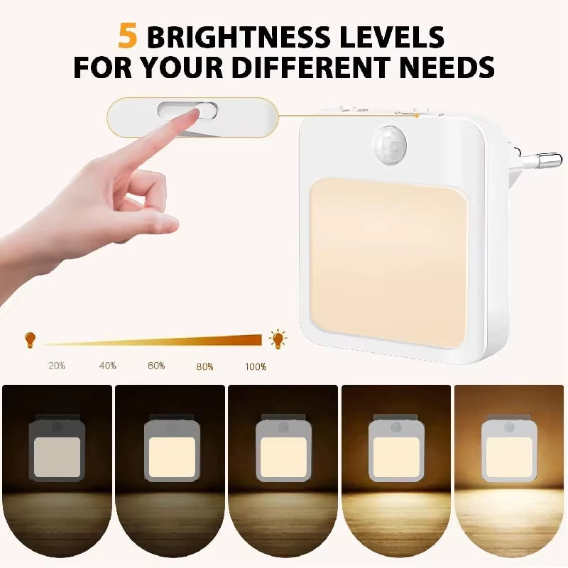 Night Light Motion Sensor with LED Light EU Plug Lamps Children'S Night Light Wireless Night Lamp for Bedside Table Bedroom