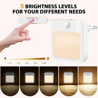 Night Light Motion Sensor with LED Light EU Plug Lamps Children'S Night Light Wireless Night Lamp for Bedside Table Bedroom