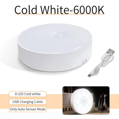 Motion Sensor LED Night Light Rechargeable Lamp Human Intelligent Sensor Light Bedroom USB Circular Cabinet Induction Light