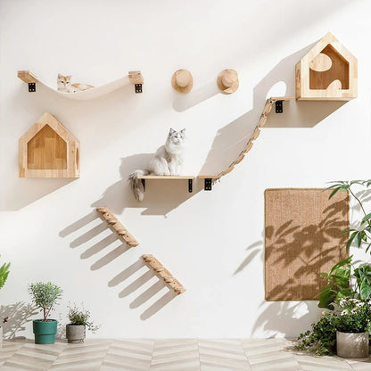 Cat Wall Climbing Shelf Steps Ladder Scratching Post Scratcher Bed Hiding House for Cats Tree Tower Pet Furniture Accessories