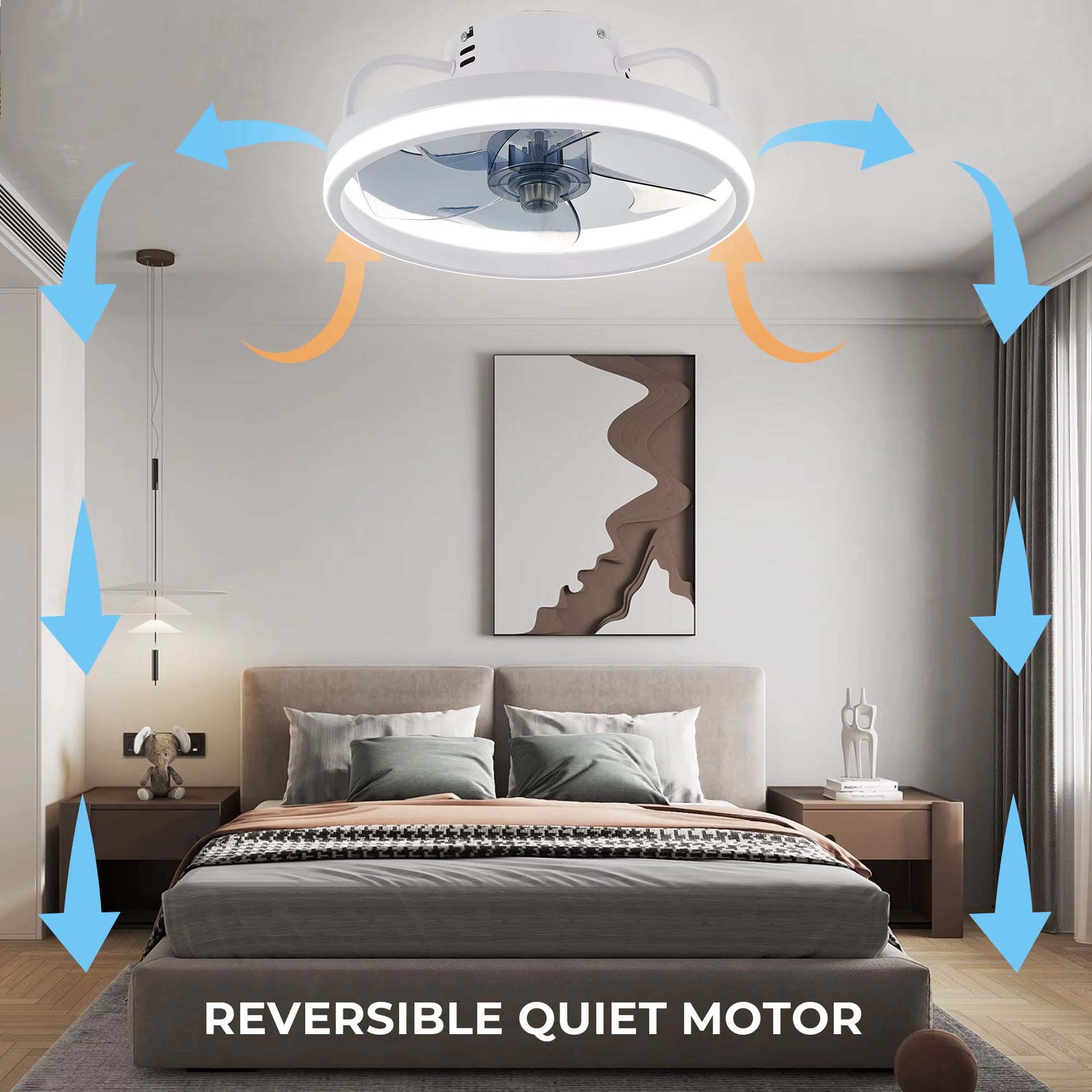 55W Smart Ceiling Fan Fans with Lights Remote Control Bedroom Decor Ventilator Lamp 33Cm Air Invisible Blades Silent