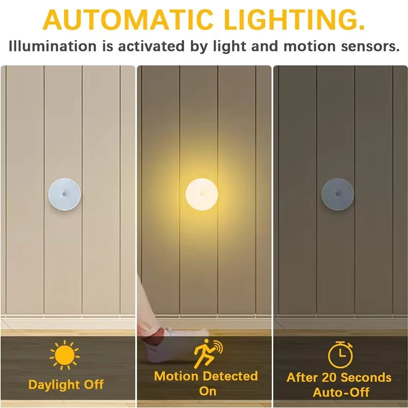 Motion Sensor LED Night Light Rechargeable Lamp Human Intelligent Sensor Light Bedroom USB Circular Cabinet Induction Light