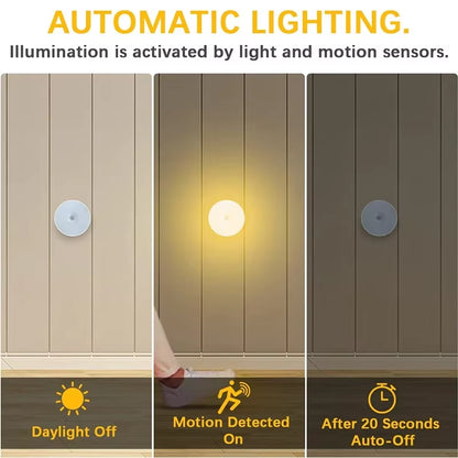 Motion Sensor LED Night Light Rechargeable Lamp Human Intelligent Sensor Light Bedroom USB Circular Cabinet Induction Light