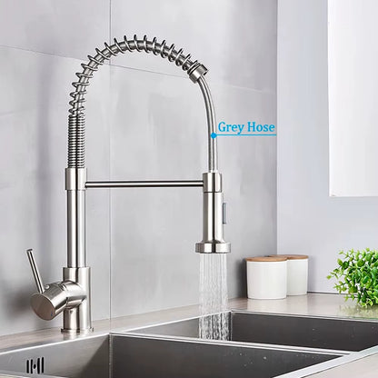 Spring Brushed Nickel Kitchen Faucet Deck Mounted Mixer Tap 360 Degree Rotation Stream Sprayer Nozzle Kitchen Sink Hot Cold Taps