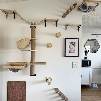 Cat Wall Climbing Shelf Steps Ladder Scratching Post Scratcher Bed Hiding House for Cats Tree Tower Pet Furniture Accessories